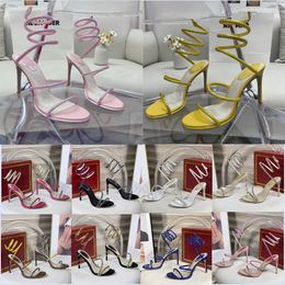 Hot stiletto Heel sandals Rene Caovilla for womens shoe Cleo Crystal studded Snake Strass shoes Luxury Ankle Wraparound Fashion high heeled sandal