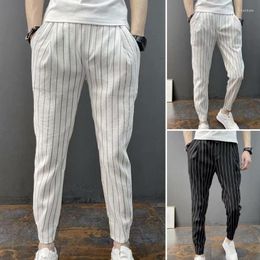 Men's Pants Men Harem Striped Drawstring Pencil Trousers Slim Fit Elastic Waist Stretch Ankle Tied