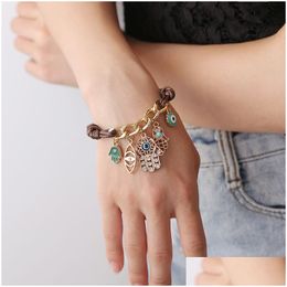 Charm Bracelets Statement Fatima Palm Hamsa Devils Eye Braided Bracelet Couple Chain Leather Rope Pure Handwoven Hand Accessories Dr Dh2Kb