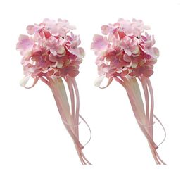 Decorative Flowers 2pcs For Wedding Artificial Flower Door Handle With Ribbon DIY Church Simulation Car Rearview Mirror Decor Chair Back