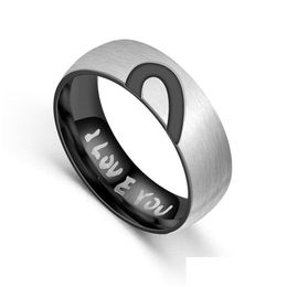 Band Rings Stainless Steel I Love You Ring Diamond Half Heart Couple Engagement Wedding For Women Mens Will And Sandy Fashion Drop D Dhxlw