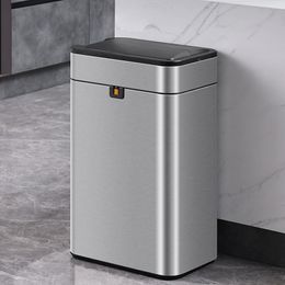 Waste Bins Stainless Steel Large Capacity Smart Sensor Trash Can for Kitchen Automatic Sensor Garbage Dustbin for Bedroom Toilet Waste Bins 230605