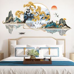 Chinese Style Stickers Landscape Wall Stickers Birds Wallpapers for Living Room Wall Decals Flowers Self-adhesive Wallpaper