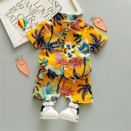 Clothing Sets 0-5Y Kids Baby Boy Clothes Boho Summer Floral Print Sets 2Pcs Short Sleeve T-ShirtShorts Child Boy Beach Wear Outfits 12Styles 230605