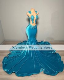 Luxury Velvet Mermaid Prom Dresses 2023 Formal Occasion Party Gowns African Women Gala Dresses Custom Size