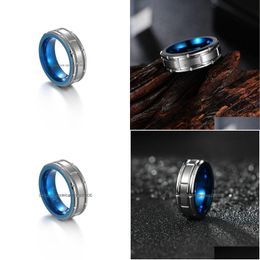 Band Rings 8Mm Square Carve Tungsten Steel Ring Finger Men Hip Hop Jewellery Punk Carbide Will And Sandy Drop Delivery Dhw23