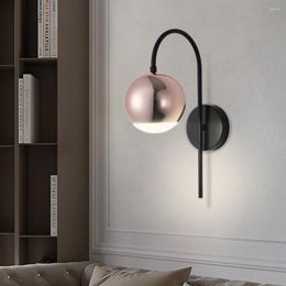 Wall Lamp Rose Gold Nordic Glass Led Indoor Creative Round Ball Bedroom Aisle Decor Modern Bedside Light Lights