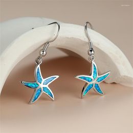 Dangle Earrings Cute Animal Starfish Drop For Women Ocean Blue White Fire Opal Silver Colour Wedding Earring Jewellery
