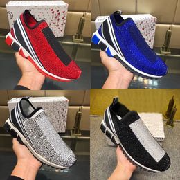 Designer Diamond Sneakers for Men and Women - Italy most comfortable casual sneakers with Knitted Black, White, and Red Glitter Trainers and Box (Sizes 35-46)