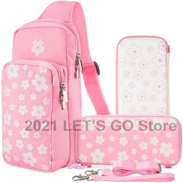 Bags Nintend Switch Cute Pink Sakura Shoulder Bag Portable Crossbody Sling Case for Nintendo Switch / OLED / Lite Console Accessories