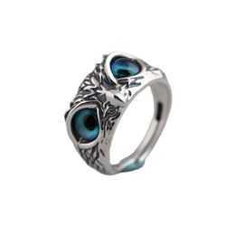 Band Rings Fashion Vintage Cute Blue Eyes Owl Ring For Men Women Open Sier Colour Engagement Couple Jewellery Gifts Drop Deliver Dhfrj