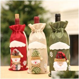 Christmas Decorations Cartoon Wine Bottle Er Santa Snowman Reindeer Drastring Bag Case Dining Table Home Decor Drop Delivery Garden Dhu7M