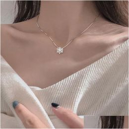 Pendant Necklaces Women Girls Snowflake Shining Crystal Necklace Rhinestone Snow Year Gift Jewelry Drop Delivery Pendants Dhzzp