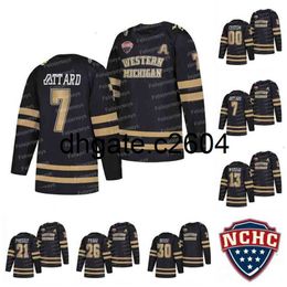 CC2604 Thr West Michigan Broncos Black College Hockey Jersey 2022 NCHC 7 Ronnie Attard 13 Drew Worrad 21 Josh Passolt 26 Ethen Frank 30 Brandon Bussi