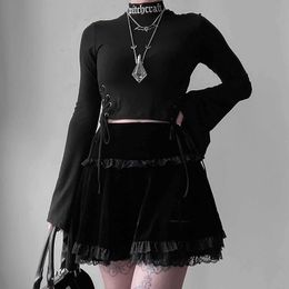 Skirts Women's suede black lace patch punk solid breathable women's summer corset G220605