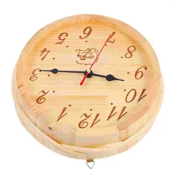 Wall Clocks Wooden Clock Sauna Hanging Manual 22.3X22.3cm Steam Room Equipment Decorative Timer Light Brown