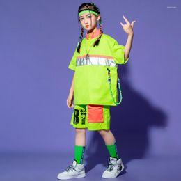 Stage Wear Kids Show Kpop Hip Hop Clothing Mock Neck T Shirt Half Zip Up Pullover Top Cargo Short Girl Boy Jazz Dance Costume Clothes