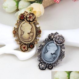 Pins Brooches Retro Crystal Lady Head Portrait Brooch Pin Fashion Business Suit Tops Cor Rhinestone Jewellery Gift Drop Delivery Dhlwm