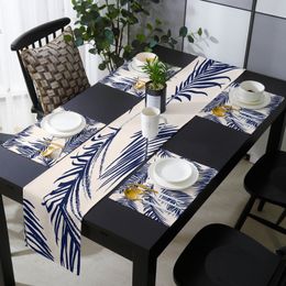 Table Runner Tropical Leaves Plant Blue Table Runner and Placemat Set Wedding Table Decor Table Runner Christmas Decor Tablecloth 230605