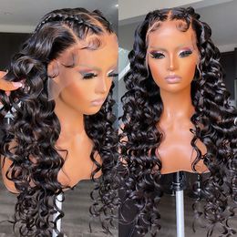 Peruvian 13x4 Transparent Frontal Wig Loose Deep Wave Lace Front Human Hair Wigs for Women Pre Plucked Wavy Synthetic Lace Wig