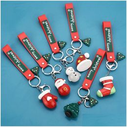 Key Rings Fashion Merry Christmas Ring Cartoon Tree Santa Hat Socks Keychain Holders Bag Hanging Jewellery Will And Sandy Drop Delivery Dhy6L