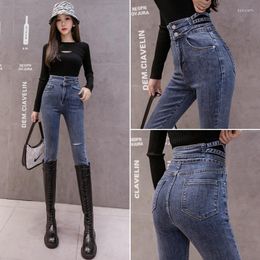 Women's Jeans Make Women Fall Tall Waist Trousers Of Sexy Hollow Out Han Edition Show Thin Tight Foot