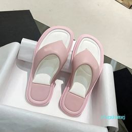 2023-Designer Leather Slide Platform Sandals Summer Fashion Comfortable Mule Flat Bottom Slippers Ladies Multicolor Beach Sandals Size 35-42