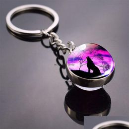 Key Rings Glass Cabochon Ball Animal Fl Moon Wolf Keychain Double Sided Time Gem Ring Bag Hanging Fashion Jewelry Will And Drop Deliv Dhzdy