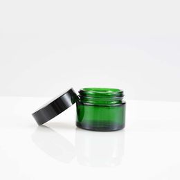 green glass luxury cosmetic body cream jar packaging 20ml 30ml 50ml with black screw lid