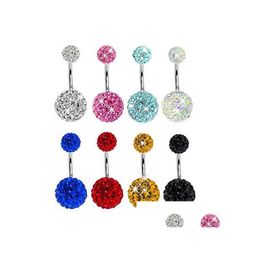 Navel Bell Button Rings Stainless Steel Crystal Ball Belly Ring Sexy Piercing Jewellery Women Body Will And Sandy Drop Delivery Dhgln