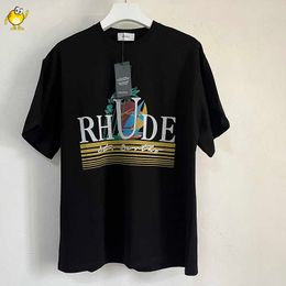 23ss Spring Black t Shirt Men Woman Rhude Top Tee Sea Sail Sunset Print 1 High Quality Fashion Loose Cotton Short Sleeve C0gs