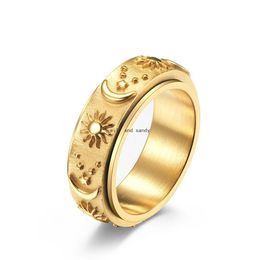 Band Rings Stars Moon Sun Rotatable Stainless Steel Ring Finger Relieving Pressure Spinner Decompression For Men Women Fashion Jewel Dh0Oy