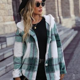 Women's Jackets Womens Fall And Winter Hooded Long Sleeve Plaid Medium Length Loose Golden Ferret Coat Warm Up Jacket For Women Fleece