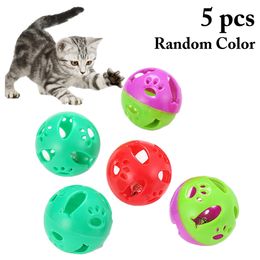 5pcs Hollow Ball Cat Toys Interactive Cat Rattle Ball Toy Kitten Bell Toy Cat Toys Plastic Play Balls for Catch Cats Supplies