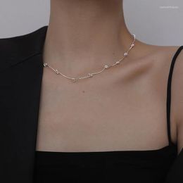 Pendant Necklaces 2023 Silver Colour Metal Round Beads Curve Stitching Necklace For Women Minimalist Creative Chain Clavicle Charm Jewellery
