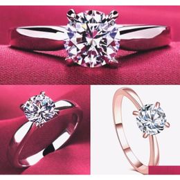 Band Rings White Gold For Women Round Cut Zirconia Diamond Solitaire Ring Engagement Bridal Drop Delivery Jewelry Dhaxj