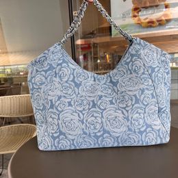 Fashion Camellia Large Tote Bag Women Shopping Bags Camelia Design Luxury Denim Handbags Chain Shoulder Bag