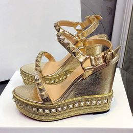 Platform Sandals Women Designer Open Toe Rivet Mixed Colour Wedges Shoes For Women Runway High Heels Sexy Runway Shoes