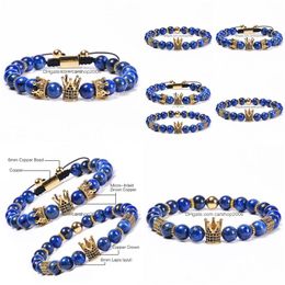 Beaded Natural Stone Lapis Lazi Crown Bracelet Braided Copper Microinlaid Zircon Diamond Bracelets Bead Women Men Fashion Jewellery Wi Dhxpx