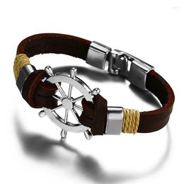 Party Favour Unisex Explosive Jewellery Alloy Head Layer Cowhide Rope Leather Anchor Rudder Braided Bracelet Holiday Souvenirs Gifts