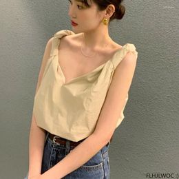 Women's Blouses Cute Sweet Sleeveless Tank Tops Women Korean Japan Style Girls Ladies Design Solid Retro Vintage Cotton Blends Blusas