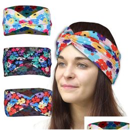Headbands Floral Print Hairbands Knot Cross Hair Headband Gym Yoga Sport Sweat Stretch Sports Wrap Bands For Women Drop Delivery Jew Dhywo