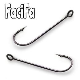 Fishing Hooks 2550100 pcs Big Eyelet hook Long Shank Barbed Round Bent Joint Hook Eye Ring Worm Lure Spoon Spinner 230606