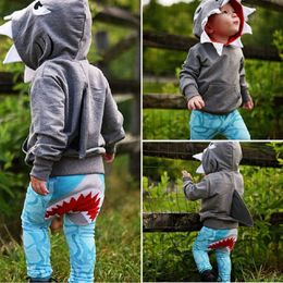 Clothing Sets Toddler Kids Boys Shark Hooded Tops Hoodies Outerwear Casual Clothes Autumn Pocket Warm Cotton Soft Solid Swearshirts 230605