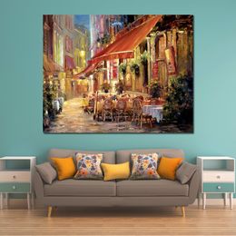 Handcrafted Modern French Canvas Art Cafe in Light Contemporary Painting Elevate Your Office Space