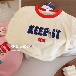 T-shirts Boys Girls Cratoon Wear Contrast T-shirt Pure Cotton Print Casual Tees Loose Half Sleeve Crew Neck Tops Babies Summer Clothing 230605