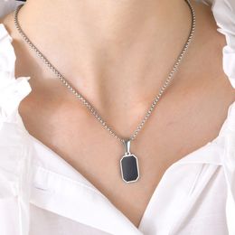 Women's pendant Necklace Personalised and Trendy Stainless Steel Square Pendant Necklace with Droplet Design Pearl-Shaped Chain Jewellery Gift yw115PN-1690