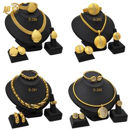 Wedding Jewellery Sets XUHUANG African Necklaces Bracelets Earing Sets Nigerian Wedding Jewellery Set Ethiopian Gold Colour Necklace Jewellery Set Gifts 230605
