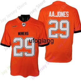 coe1 2021 New NCAA UTEP Miners Football Jersey 29 AA. Aaron Jones College Jersey Orange Navy Size Youth Adult