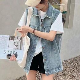 Women's Vests Woman Fashion Denim Vest Female Sleeveless Wild Tops Short Jacket Ladies Retro Casual Coat Waistcoat Jean G409